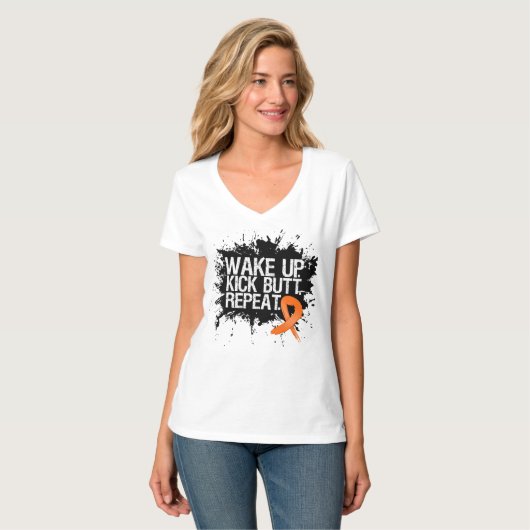 Leukemie Wake Up Kick Butt Herhaal T-shirt (Voorkant volledig)