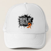 Leukemie Wake Up Kick Butt Herhaal Trucker Pet (Voorkant)