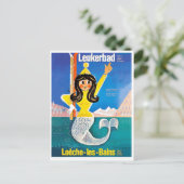 Leukerbad, Zwitserland, zeemeermin met skischoenen Briefkaart (Staand voorkant)