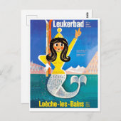 Leukerbad, Zwitserland, zeemeermin met skischoenen Briefkaart (Voorkant / Achterkant)