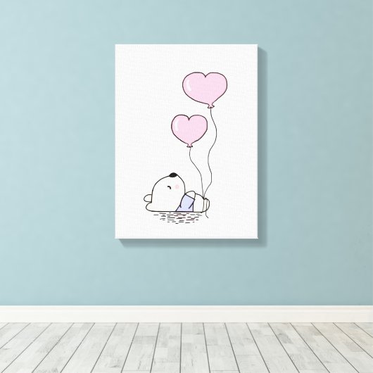 LeukeTeddy Beer Roze Ballonnen Meisjes Slaapkamer  Canvas Afdruk (Insitu (Houten vloer))