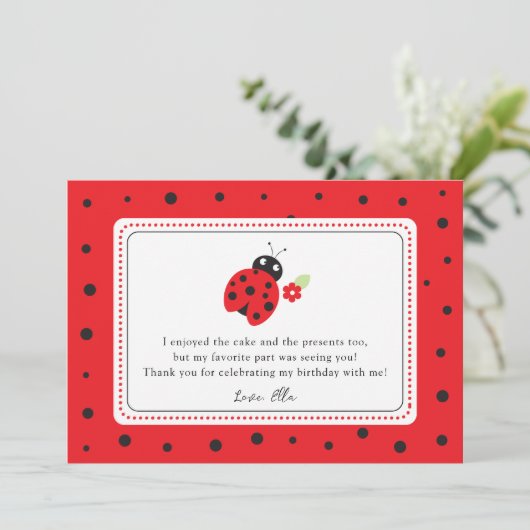 Leukste kleine lieveheersbeestje kinderen verjaard bedankkaart (Staand voorkant)