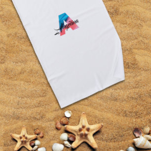 Leukste luxe koraal blauw initiaal naam A wit Strandlaken