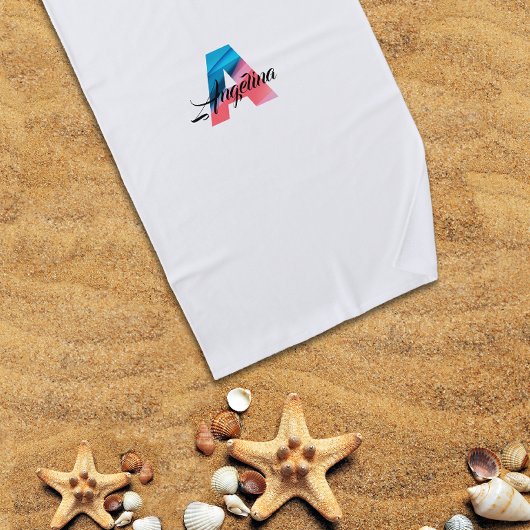 Leukste luxe koraal blauw initiaal naam A wit Strandlaken