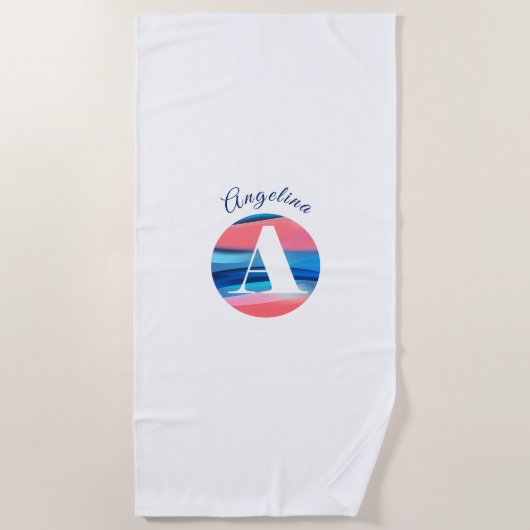 Leukste luxe koraal blauwe letter naam A wit Strandlaken (Voorkant)