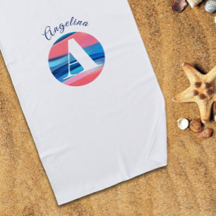 Leukste luxe koraal blauwe letter naam A wit Strandlaken