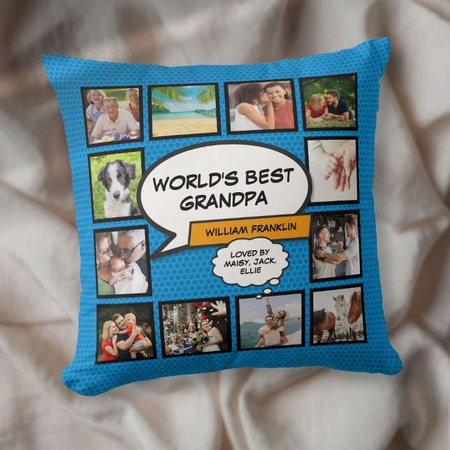 Leukste Opa Opa Foto Blauw van Fun World Kussen (Fun World's Best Grandpa Grandad Photo Blue Throw Pillow)