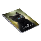 Leukste zwarte katje met blauwe aanpasbare ogen notitieboek (Rechterzijde)