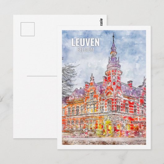 Leuven België Beroemde Reisplaats Waterverf Briefkaart (Voorkant / Achterkant)