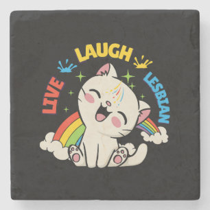 Leve Lach Lesbische Vlag Regenboog Kat Pride Maand Stenen Onderzetter