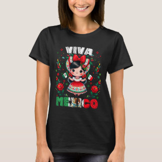 Leve Mexico Mexicaans Meisje Vlag Onafhankelijkhei T-shirt