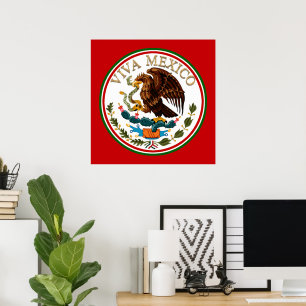 Leve Mexico Mexicaanse Vlag Icon met Gouden Tekst Poster