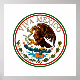 Leve Mexico Mexicaanse Vlag Icon met gouden tekst Poster