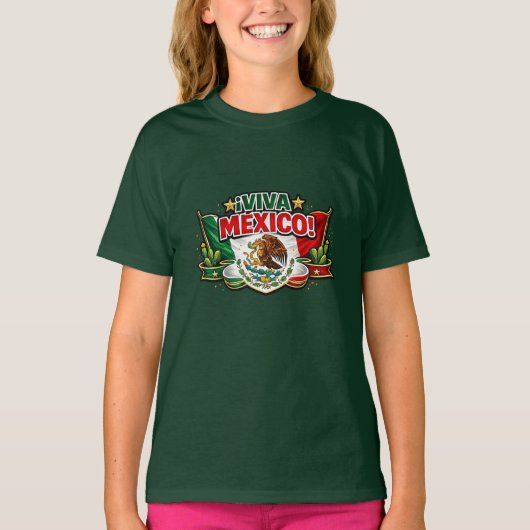 Leve Mexico Patriottische Typografie T-Shirt | Mex (Voorkant)
