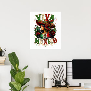 Leve Mexico Vlag Roos Mexicaanse Onafhankelijkheid Poster