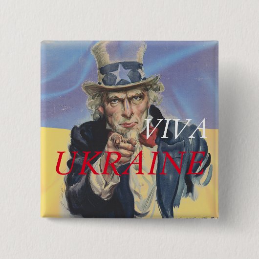 LEVE OEKRAÏNE KNOP VIERKANTE BUTTON 5,1 CM (Voorkant)