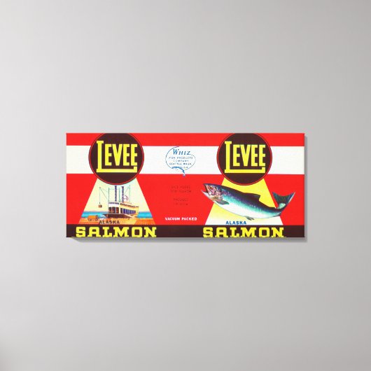 Levee Brand Salmon Label- Seattle, WA Canvas Afdruk (Voorkant)
