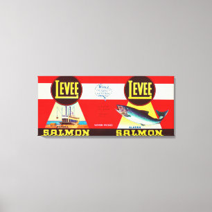 Levee Brand Salmon Label- Seattle, WA Canvas Afdruk