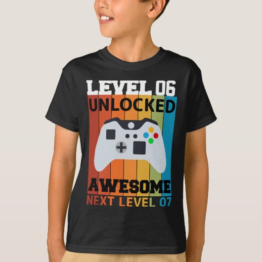 Level 06 Unlocked Verjaardag T-shirt – Gamer Kinde (Voorkant)