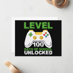 Level 100 dagen school ontgrendeld gamer videogame notitiekaartje