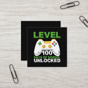 Level 100 Dagen School Ontgrendeld Gamer Videospel Vierkante Visitekaartje