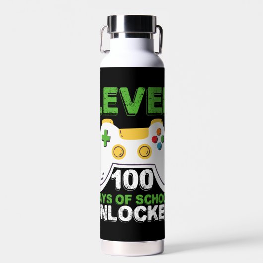 Level 100 Dagen School Ontgrendeld Gamer Videospel Waterfles (Voorkant)