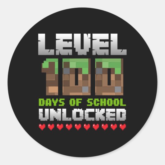 Level 100 dagen school ontgrendeld gaming pixel 10 ronde sticker (Voorkant)