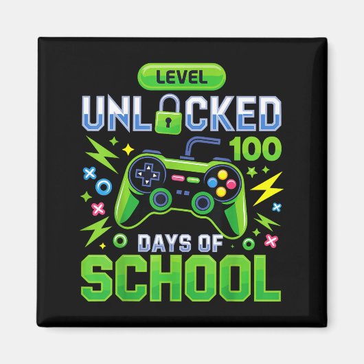Level 100 dagen school ontgrendeld grappige videog magneet (Voorkant)