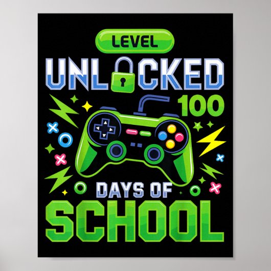 Level 100 dagen school ontgrendeld grappige videog poster (Voorkant)