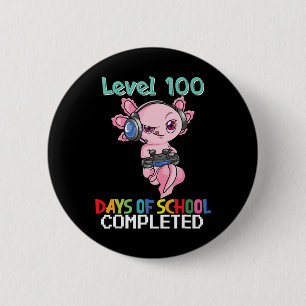 Level 100 Dagen School Voltooid Gaming Axolotl Ronde Button 5,7 Cm