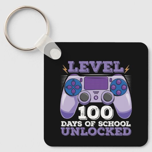 Level 100 Dagen Van School Ontgrendeld Gamer Gamen Sleutelhanger (Voorkant)