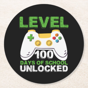 Level 100 Dagen Van School Ontgrendeld Gamer Video Ronde Kartonnen Onderzetter