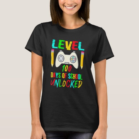 Level 100 Day Of School Unlocked Gaming Gamer Cute T-shirt (Voorkant)