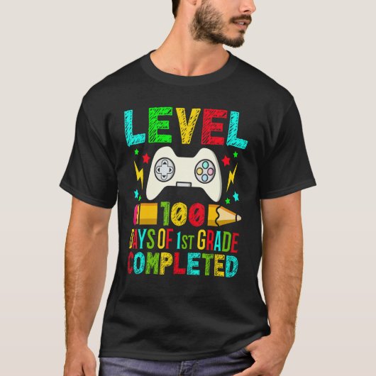 Level 100 Days Of 1st Grade Completed School Gamer T-shirt (Voorkant)