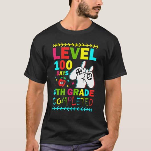 Level 100 Days Of 4th Grade Primary School Game Co T-shirt (Voorkant)