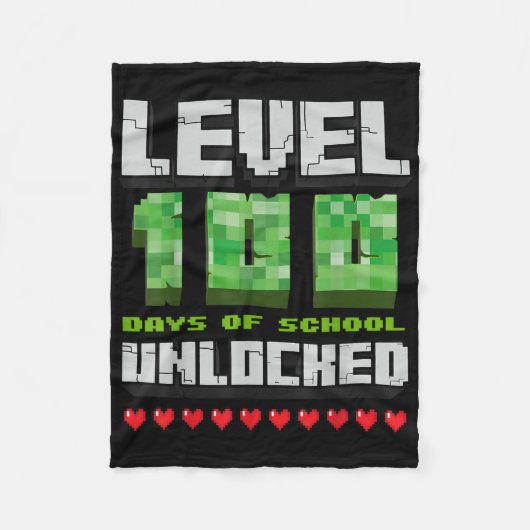 Level 100 Days of School ontgrendeld gaming Pixel  Fleece Deken (Voorkant)