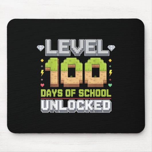 Level 100 Days of School ontgrendeld gaming Pixel  Muismat (Voorkant)