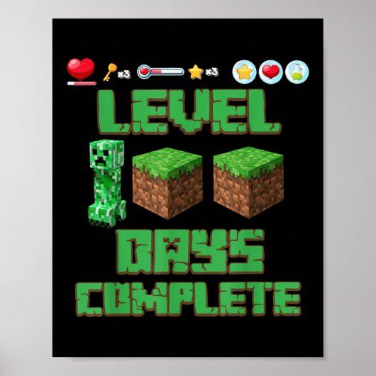 Level 100 Days of School ontgrendeld gaming Pixel  Poster (Voorkant)