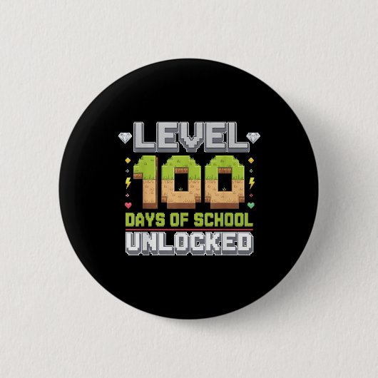 Level 100 Days of School ontgrendeld gaming Pixel  Ronde Button 5,7 Cm (Voorkant)