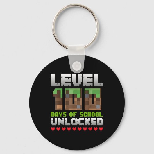 Level 100 Days of School ontgrendeld gaming Pixel  Sleutelhanger (Voorkant)