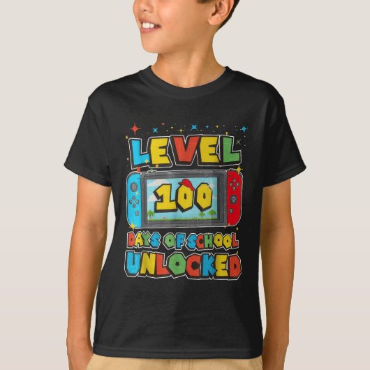 Level 100 Days of School ontgrendeld gaming Pixel  T-shirt (Voorkant)