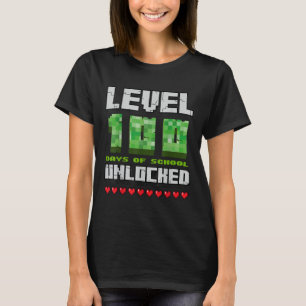 Level 100 Days of School ontgrendeld gaming Pixel  T-shirt