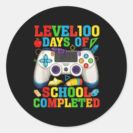 Level 100 Days Of School Unlocked Boys 100th Day O Ronde Sticker (Voorkant)