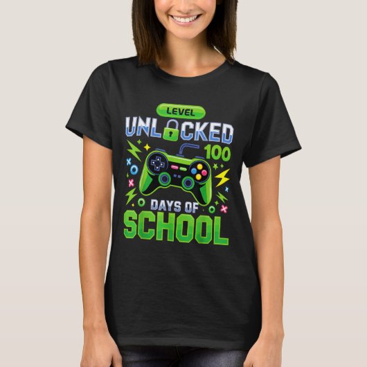 Level 100 Days Of School Unlocked Funny Video Game T-shirt (Voorkant)