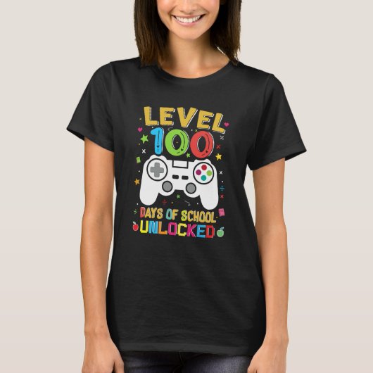Level 100 Days Of School Unlocked Gamer 100th Day  T-shirt (Voorkant)