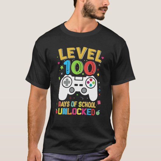 Level 100 Days Of School Unlocked Gamer 100th Day  T-shirt (Voorkant)