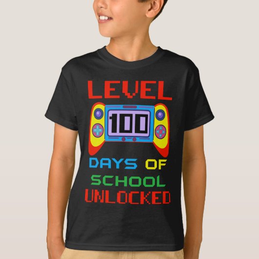 Level 100 Days of School Unlocked Gamer Kinder T-S T-shirt (Voorkant)