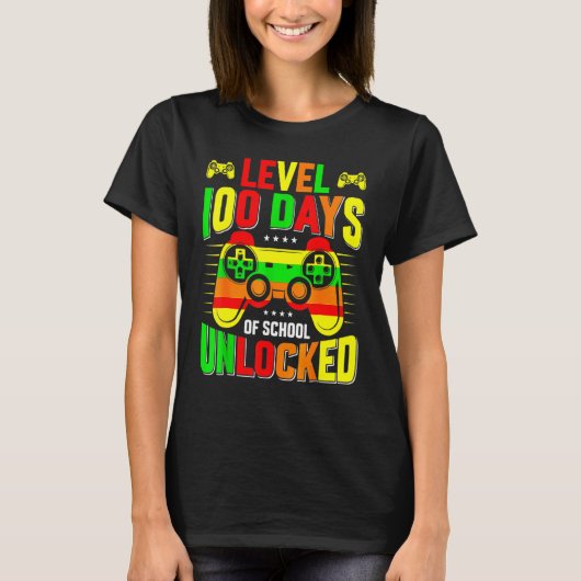 Level 100 Days Of School Unlocked Gamer Video Game T-shirt (Voorkant)