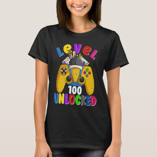 Level 100 Days Of School Unlocked Gamer Video Game T-shirt (Voorkant)