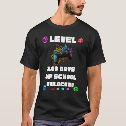 Level 100 Days Of School Unlocked Gamer Video vide T-shirt (Voorkant)
